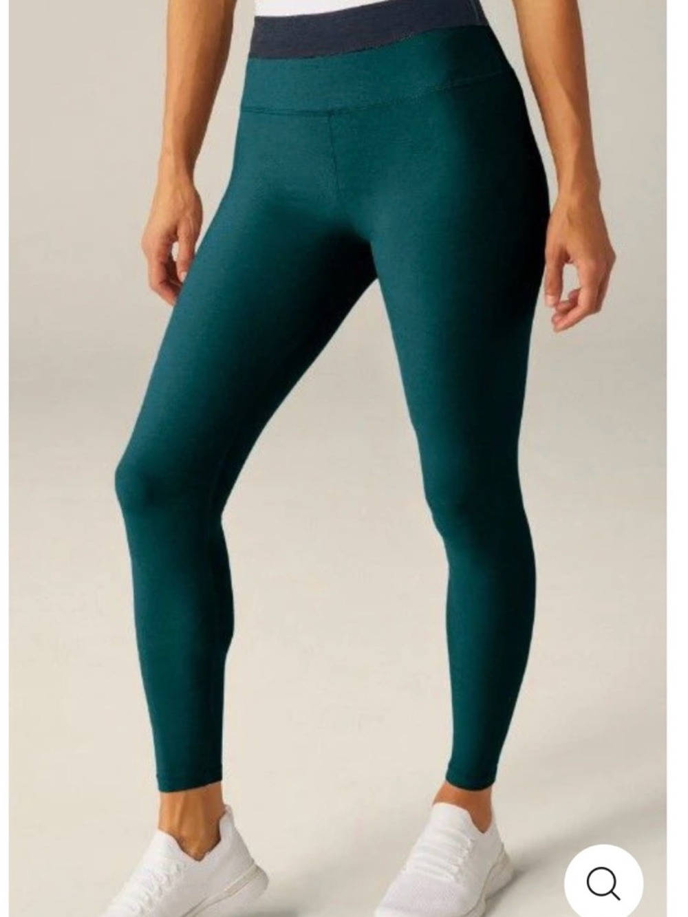 Yoga Teal Leggings with Navy and White Waistband